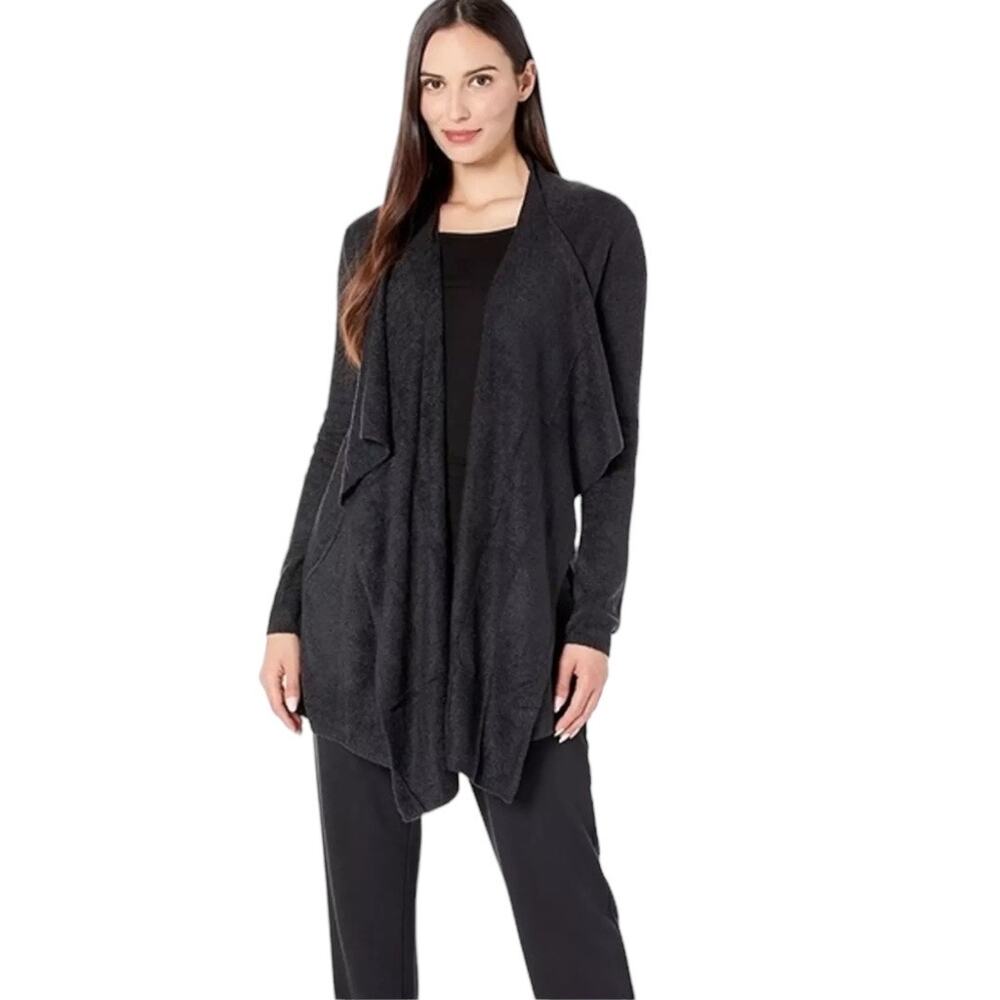 Barefoot Dreams Black Cozy Chic Lite Island Wrap Drape Front Cardigan Size L/XL
